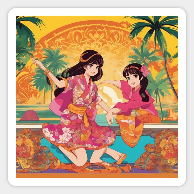 Deam Anime Girls Adventures Bali sytle Magnet by animegirlnft